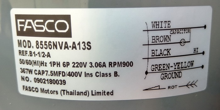 มอเตอร์ คอยล์ร้อน FASCO ชนิดกลม 1/2HP Model:B1-1/2-A (8556NVA-A13S) 2