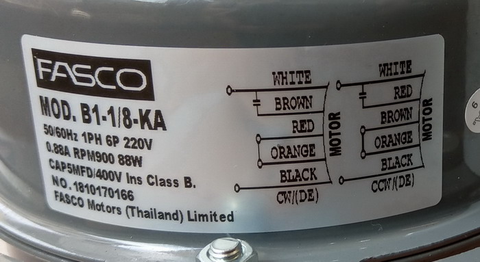 มอเตอร์ คอยล์ร้อน FASCO ชนิดปีก 1/8HP Model:B1-1/8-KA (ปรับหมุนซ้าย และหมุนขวาได้) 2