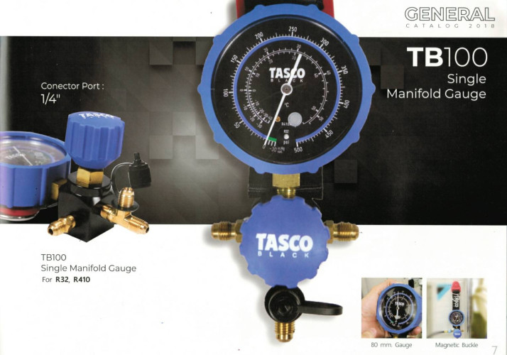 เกจ์เดี่ยวพร้อมวาล์ว TASCO รุ่น TB100 (R32/R410) พร้อมแถมแม่เหล็กสำหรับยึด และหูแขวนกันตกหล่น 2