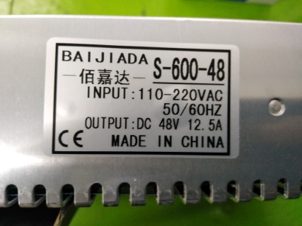 BAIJIADA S-600-48 INPUT:AC110/260V 50/60HZ OUTPUT:DC48V 12.5A ราคา 3500 บาท