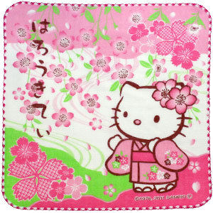 Hello Kitty Cherry Blossom Series Pink  ผ้าเช็ดหน้าเฮลโลคิตตี้ใส่ชุดกิมโมโนสีชมพู ปี 2011