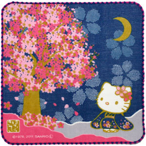 Hello Kitty Cherry Blossom Series Blue ผ้าเช็ดหน้าเฮลโลคิตตี้ใส่ชุดกิมโมโนสีน้ำเงิน ปี 2011