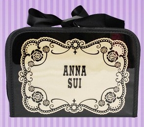 Anna Sui Cosmetic Bag คลัทช์ใส่เครื่องสำอางสีครีม-ดำสุดสวย