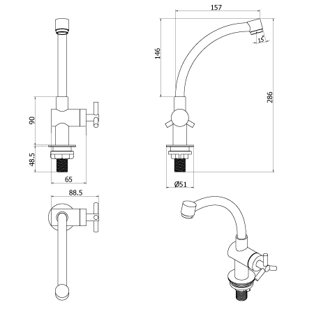 ก๊อกเดี่ยวอ่างซิงค์ตั้งพื้น รุ่นนิวครอส Deck Single Sink Faucet HFVS-B100023 1