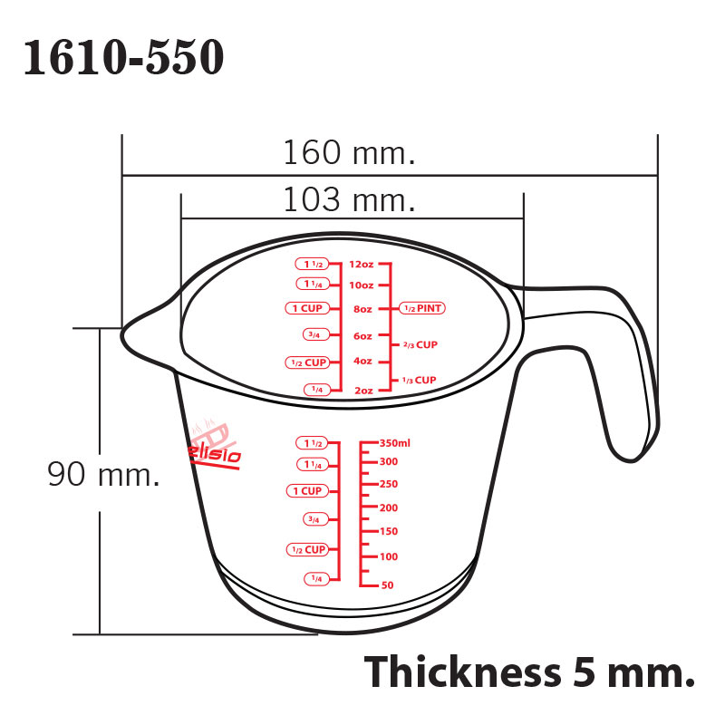 ถ้วยตวงดีลิซิโอ้ (DDelisio) 12 OZ หรือ 350 cc แก้วหนา 5 mm. 1610-550 3