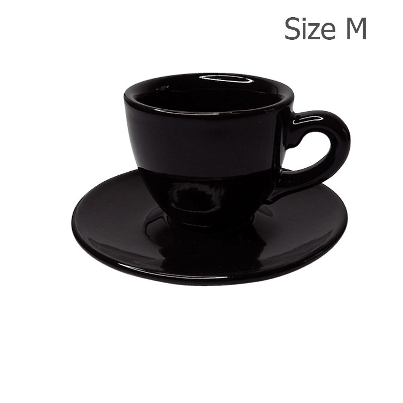ถ้วยกาแฟ 150 CC. (Size M) ถ้วยกาแฟลาย Glossy Black พร้อมจานรอง 1618-058