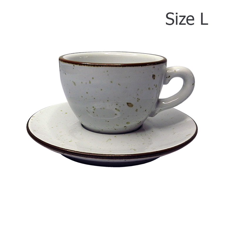 ถ้วยกาแฟ 230 CC. (Size L) ถ้วยกาแฟสีขาวลายจุด พร้อมจานรอง  1618-063