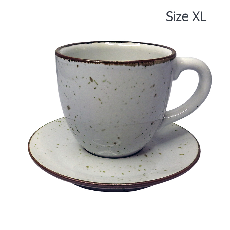 ถ้วยกาแฟ 330 CC. (Size XL) ถ้วยกาแฟสีขาวลายจุด  พร้อมจานรอง 1618-067