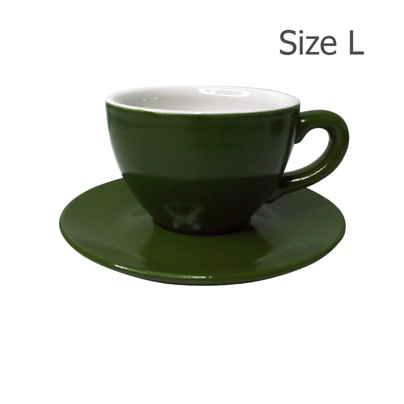 ถ้วยกาแฟ 230 CC. (Size L) ถ้วยกาแฟสีเขียวใบไม้ พร้อมจานรอง  1618-064