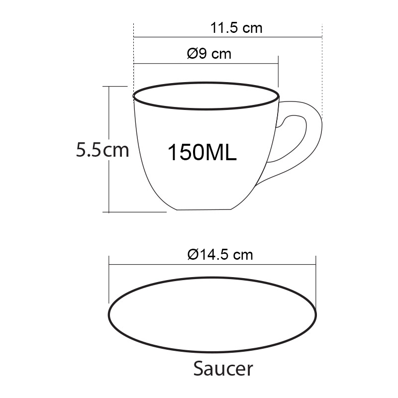 ถ้วยกาแฟ 150 ML. (Size M) ถ้วยกาแฟดำ-ขาวข้างใน พร้อมจานรอง 1618-069 1