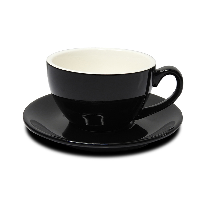 ถ้วยกาแฟ 150 ML. (Size M) ถ้วยกาแฟดำ-ขาวข้างใน พร้อมจานรอง 1618-069