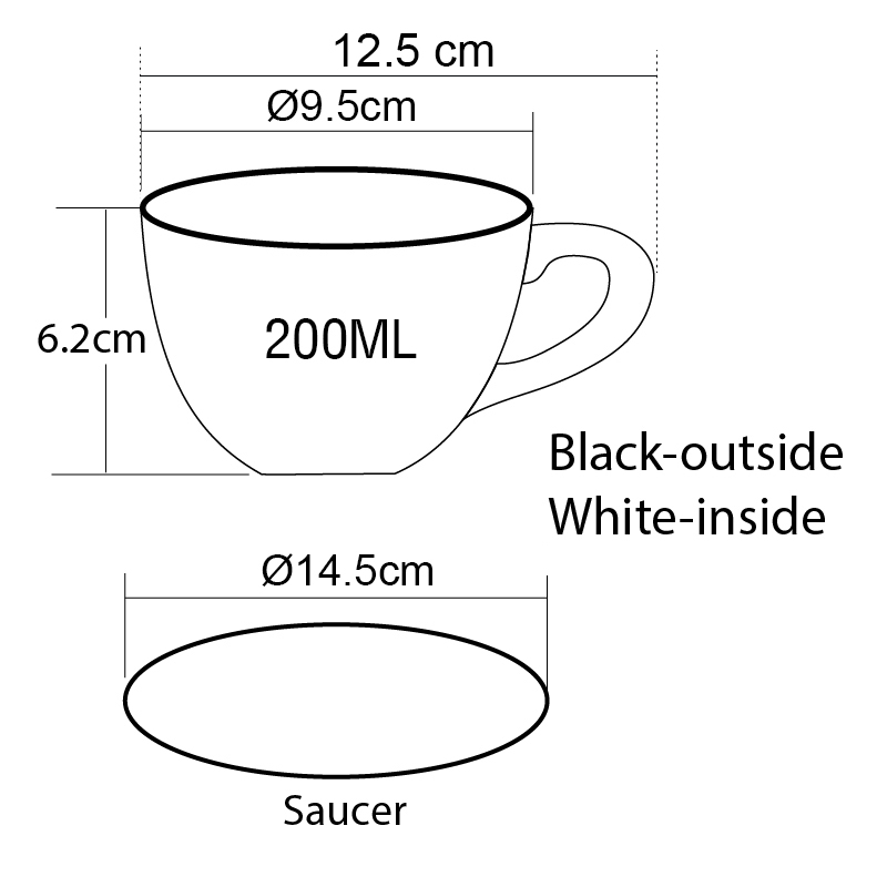 ถ้วยคาปูซิโน่ 200 ML. (Size L) ถ้วยกาแฟดำ-ขาวข้างใน พร้อมจานรอง 1618-070 1