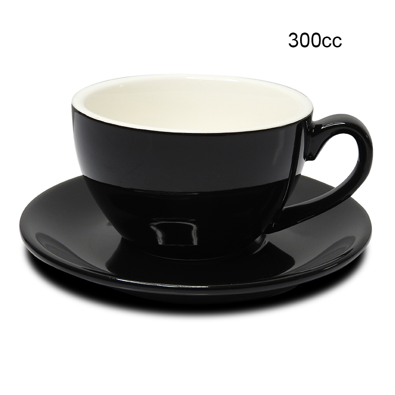 ถ้วยคาปูซิโน่ 300 CC. (Size XL) ถ้วยกาแฟดำ-ขาวข้างใน พร้อมจานรอง 1618-071