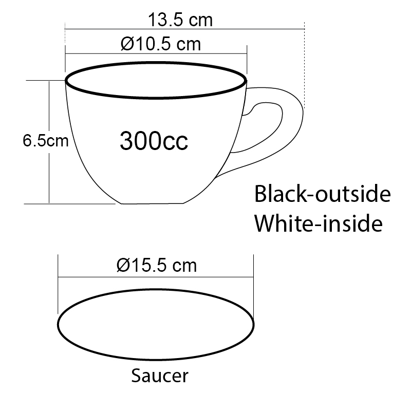 ถ้วยคาปูซิโน่ 300 CC. (Size XL) ถ้วยกาแฟดำ-ขาวข้างใน พร้อมจานรอง 1618-071 1