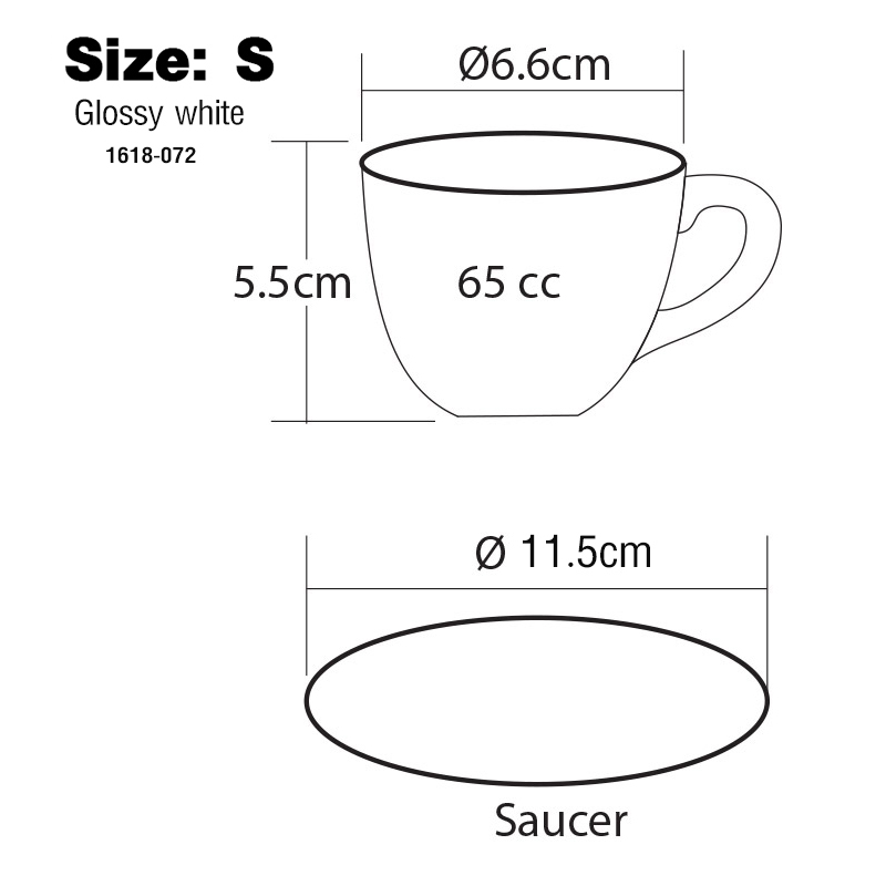 ถ้วยเอสเปรสโซ่ 65 CC.(Size S) สีขาวเงา พร้อมจานรอง 1618-072 1