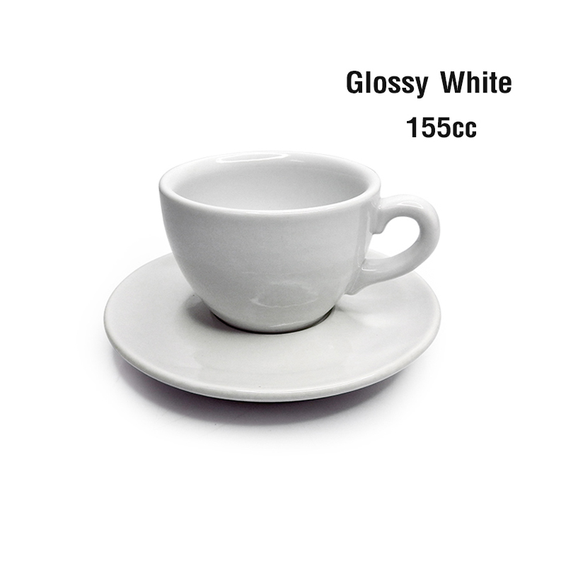 ถ้วยกาแฟ เซรามิก 155cc(M) สีขาวเงา พร้อมจานรอง 1618-073