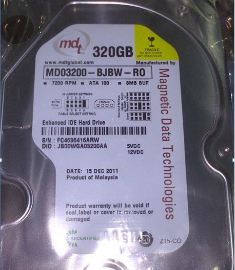 New Hard Disk MDT 320GB ATA-100 3.5 IDE 7200 RPM