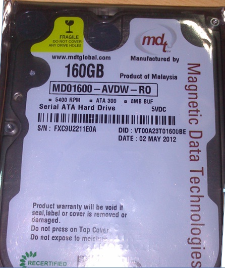 New MDT 160GB  2.5 SATA 5400 RPM 8MB.