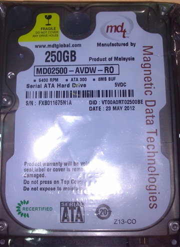 New MDT 250GB 2.5 SATA 5400 RPM 8MB.
