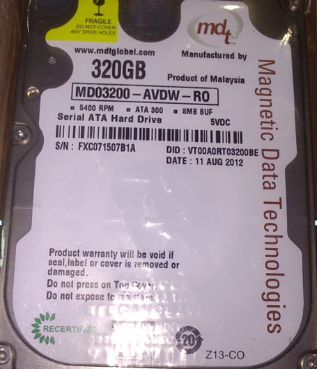 New MDT 320GB  2.5 SATA 5400 RPM 8MB.