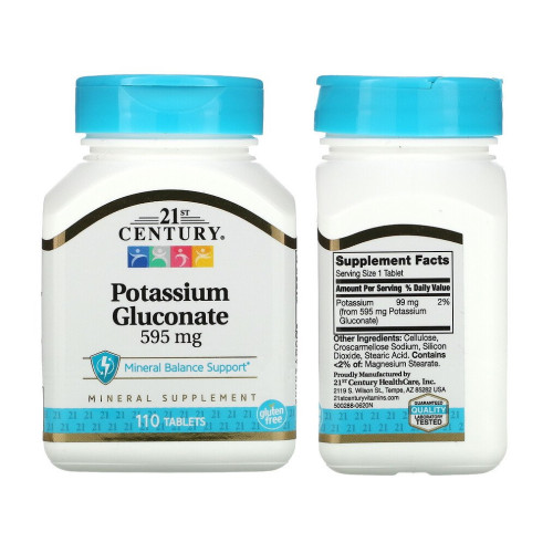 Potassium Gluconate 595 mg (110 Tablets) - 21st Century โพแทสเซียม