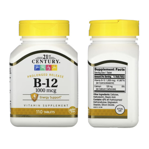 Vitamin B12 1000 mcg (110 Tablets) Prolonged release - 21st Century วิตามินบี12