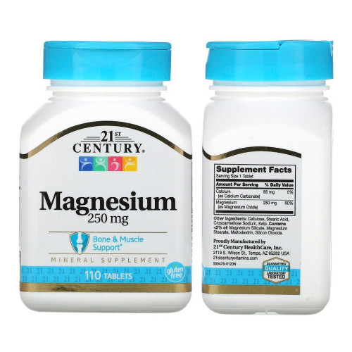 Magnesium 250 mg (110 เม็ด) - 21st Century แมกนีเซียม