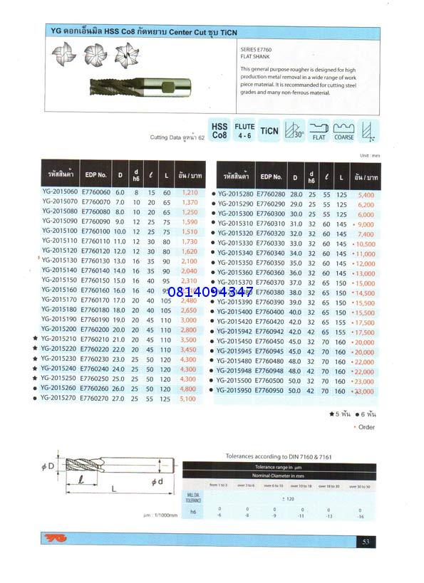 YG ดอกเอ็นมิล HSS CO8 กัดหยาบ ชุบ TiCN