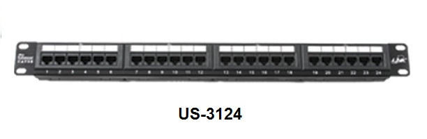 แผงกระจายสาย LINK US-3124A : CAT 6 PATCH PANEL 24 PORT(1U)w/Support (มีเหล็กจัดสายและติดป้ายชื่อได้)