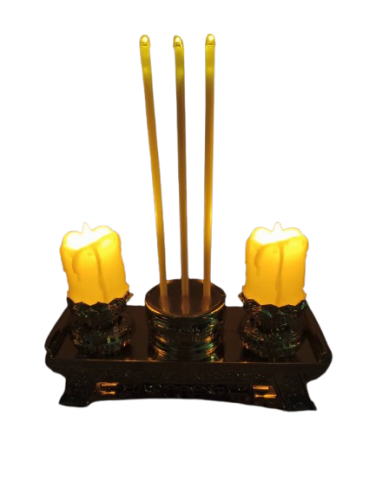 ชุดเทียน+กระถางธูปไฟฟ้า(ฐาน)เหลือง/แดง