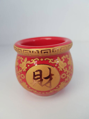 ถ้วยน้ำชาสีแดงลายเจียวไช้(อ้วน)M