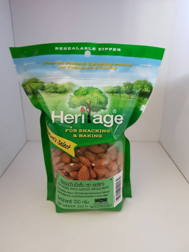อัลมอนด์ดิบ(250g) Raw Natural Whole Almonds Heritage Brand