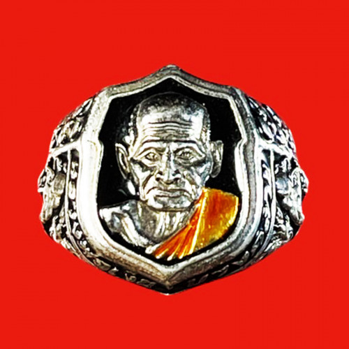 แหวนอาร์มหลวงพ่อเงินช้างคู่ รุ่นทวิกุญชรเงินมั่งคั่ง เนื้อซิลเวอร์พลัสลงยา วัดท้ายน้ำ