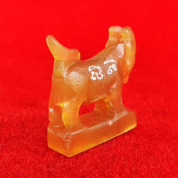 แพะ เขาควายเผือกสีน้ำผึ้ง ตัวใหญ่ยาว 2.3 ซม.หลวงพ่อสิน วัดละหารใหญ่ มีจารรอบตัว สวยมากหายาก 3