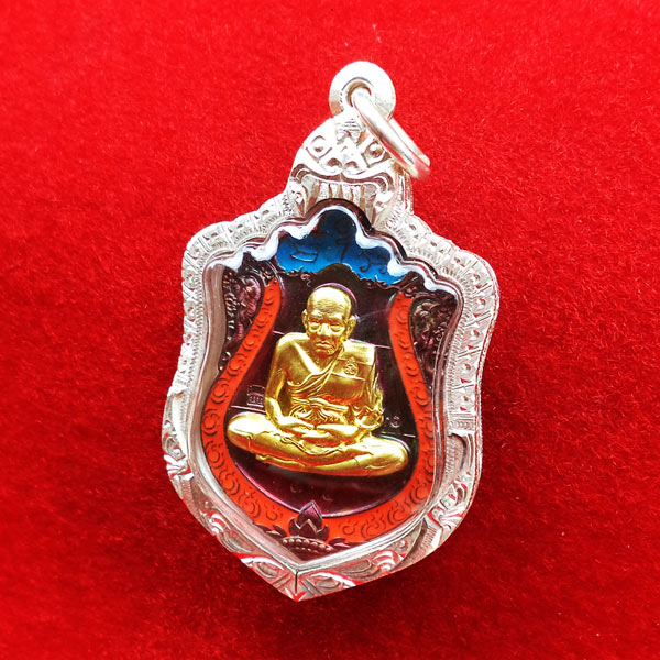 1 ใน 200 เหรียญหลวงพ่อทวด รุ่นอรหันต์กายเทพ วัดหนองเอี่ยวใน เนื้อทองแดงมันปูลงยา2สี หน้ากากทองระฆัง