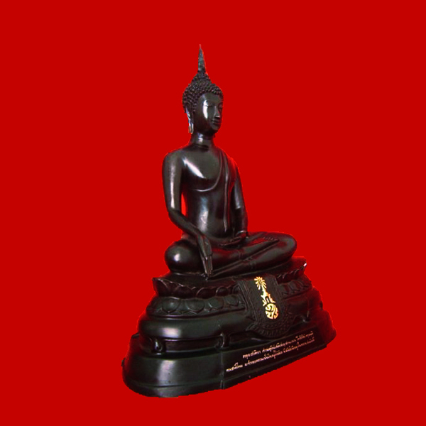 พระบูชา ภปร. ปี 2508 วัดบวรนิเวศ หน้าตัก 9 นิ้ว เนื้อทองเหลืองรมดำ รุ่นวัดทำเสริมภายหลัง 2