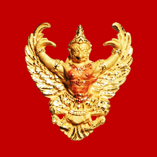 พญาครุฑ เนื้อทองคำ พิมพ์เล็ก รุ่นมหาเศรษฐี หลวงพ่อวราห์ วัดโพธิทอง เจิมแป้งสีแดง และจารให้