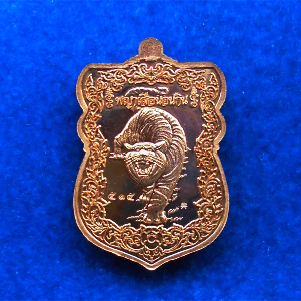 เหรียญหลวงปู่ทวด รุ่นพญาเสือนอนกิน พระอาจารย์ประสูติ วัดในเตา เนื้อทองชมพู ปี 2556 เลข 515 1