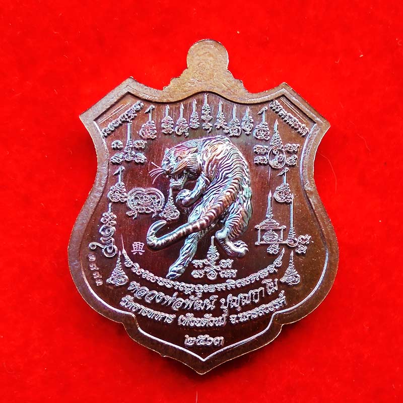 เหรียญ รุ่นพยัคฆ์เจ้าพระยา หลวงพ่อพัฒน์ วัดห้วยด้วน เนื้อทองแดงมันปูลงยาสีฟ้า ปี 2563 เลข 3883 1