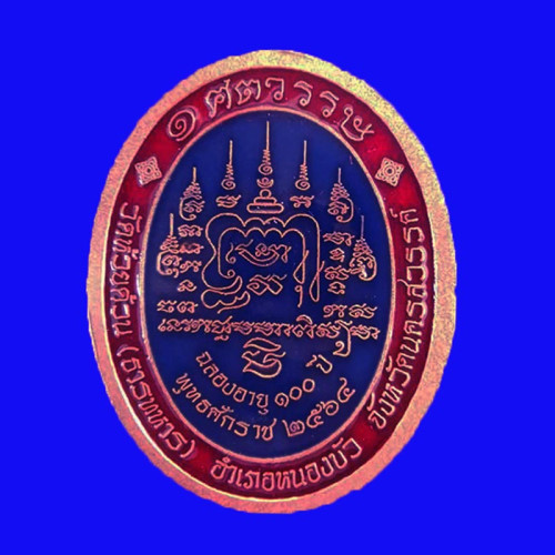 เหรียญรุ่นรวยมหาลาภ 1 ศตวรรษ หลวงพ่อพัฒน์ วัดห้วยด้วน เนื้อทองแดงซาติน ลงยาธงชาติ หน้ากาก 2