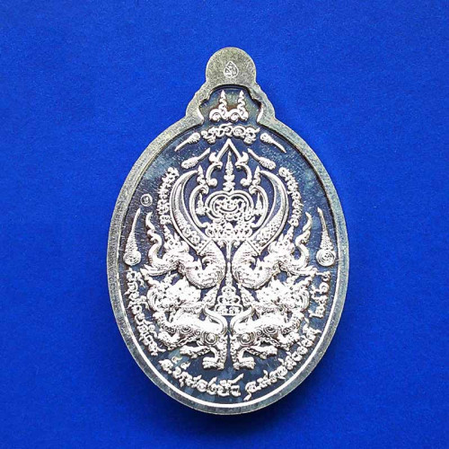 เลข 49 เหรียญรุ่นบูชาครู หลวงพ่อพัฒน์ วัดห้วยด้วน เนื้อเงินลงยาลายธงชาติ ลงยาสีจีวร ปี 2563 1