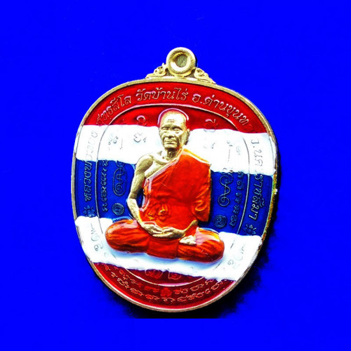เหรียญแอปเปิล รุ่นแรก รวยยั่งยืน หลวงพ่อทอง วัดบ้านไร่ เนื้อทองทิพย์ ลงยาลายธงชาติ หมายเลข 560 1