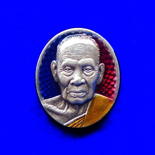 เหรียญเม็ดยา รุ่นรวยมหาเศรษฐี หลวงพ่อพัฒน์ วัดห้วยด้วน เนื้อเงินซาติน ลงยา ปี 2564 เลข 49