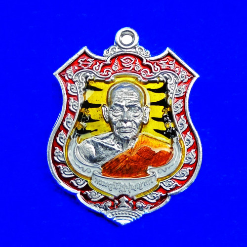 เหรียญรุ่นเจ้าสัว 100 ปี หลวงพ่อพัฒน์ วัดห้วยด้วน เนื้อปีกเครื่องบินลงยาลายเสือ ปี 2564 เลข 24