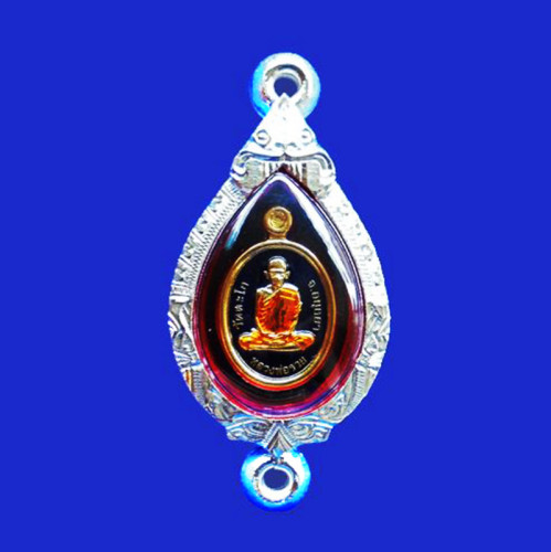 แท้และทัน เหรียญเม็ดแตง กะไหล่ทอง-ลงยาน้ำเงิน รุ่น อายุวัฒนมงคล 94 หลวงพ่อรวย วัดตะโก ตลับเงิน 1