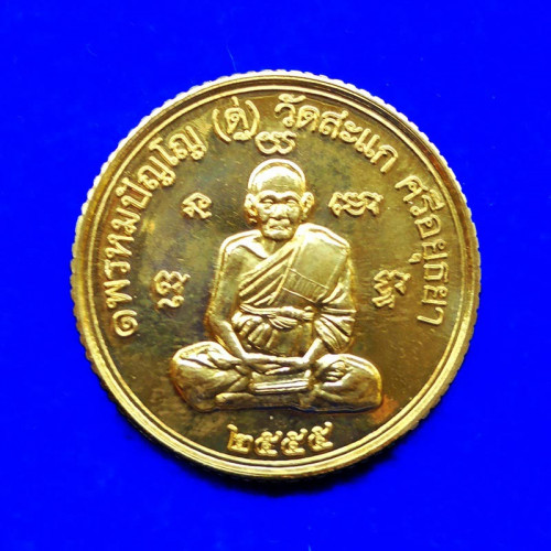 เหรียญกลมขอบสตางค์ ดวงมหาเศรษฐี หลวงปู่ดู่ รุ่นเปิดโลกเศรษฐี 55 เนื้อทองสตางค์ ปี 2555 เลข 119