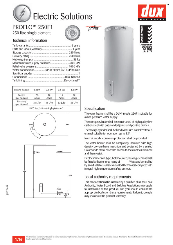 DUX เครื่องทำน้ำร้อนไฟฟ้าแบบหม้อต้ม 250T1 | หม้อต้ม | DUX | 250T1 1