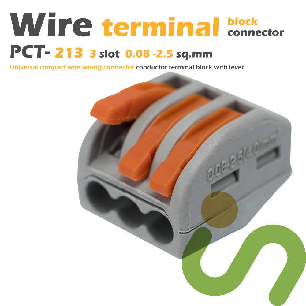 ขั้วต่อสายไฟ ขั้วต่อสายคอนโทรล ลูกเต๋าเชื่อมต่อสายไฟ 3 ช่อง OOP 0.08 -2.5 sq.mm PCT-213 10 ชิ้น Wire