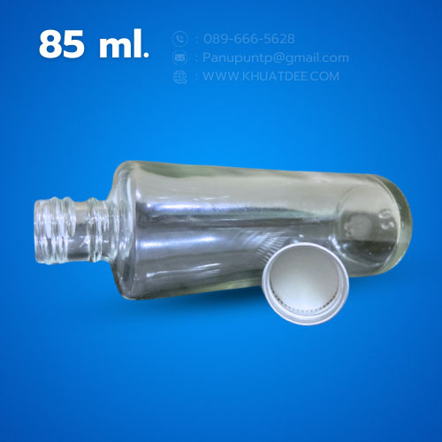 ขวด 85 มล.(25 ใบ) แก้วใส กลม + ฝาเกลียวเงิน 1