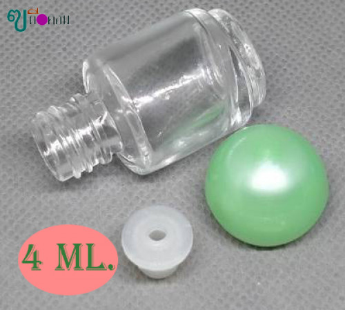 ขวด 4 มล.(100 ใบ)แก้วใส+จุกรู+ฝากลมสีเขียวมุก 2